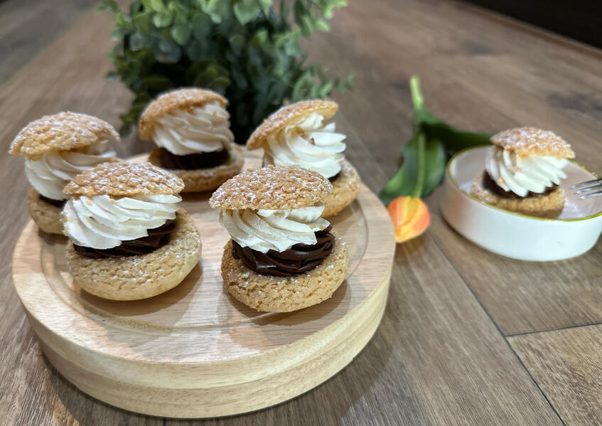 Rich dark chocolate cremeux and banana chantilly